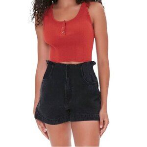 American Eagle Black Button Front High Rise Paperbag Denim Mom Shorts